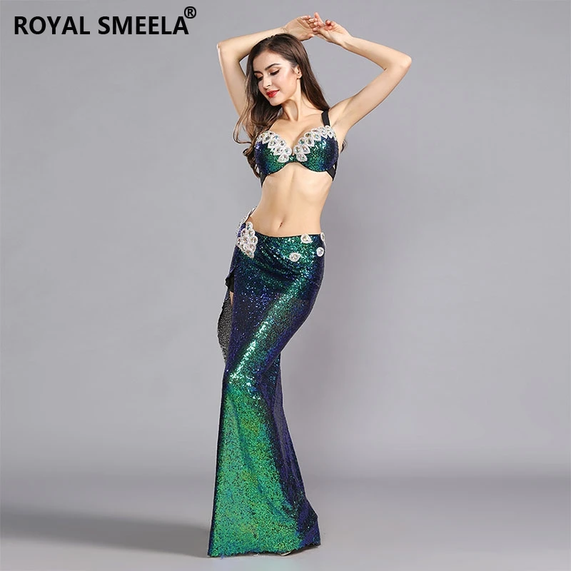 Sequins Belly dance Dresses Bra Long Skirt Belly Dance Outfit Bling Mermaid Carnival Costume Sexy belly dance costumes women