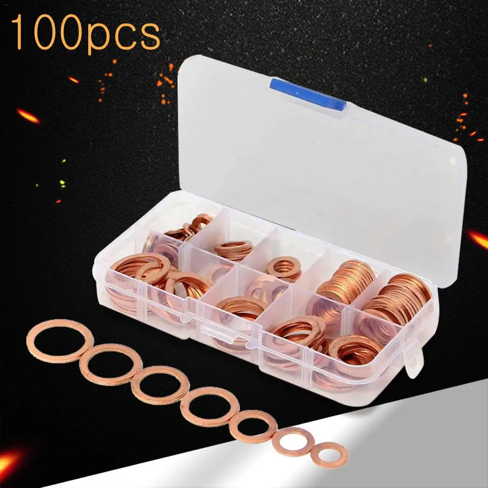 New 100PCS Copper Washer M4-M14 Solid Seal Ring Set Good Electrical Conductivity Hardware Accessories