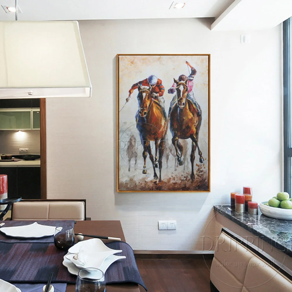 Top Painter Team Supply High Quality Hand-painted Horse Race Oil Painting on Canvas Modern Wall Horses Painting for Office Decor