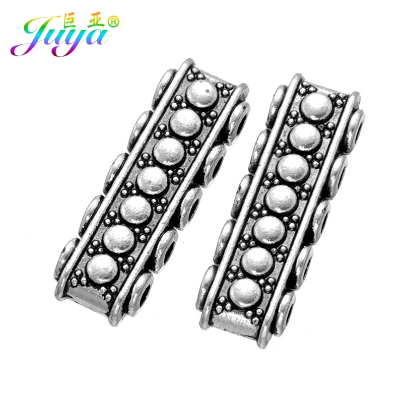 Juya 10Pcs/Lot Antique Silver Plated Jewelry Components 5 Holes Separator Spacers For DIY Natural Stones Beadwork Jewelry Making