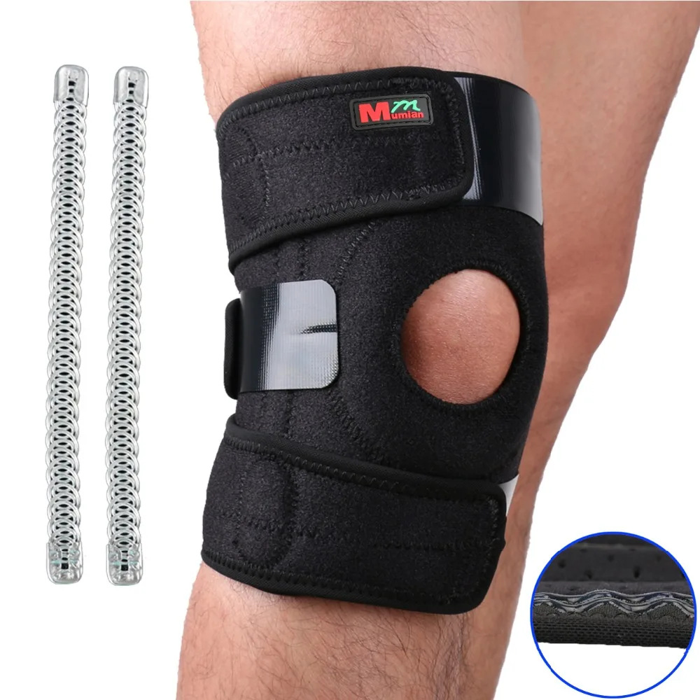 Mumian Knee Adjustable Sports Leg Support Brace Wrap Protector Pads Sleeve Cap Patella Guard 2 Spring Bars,one Size,black