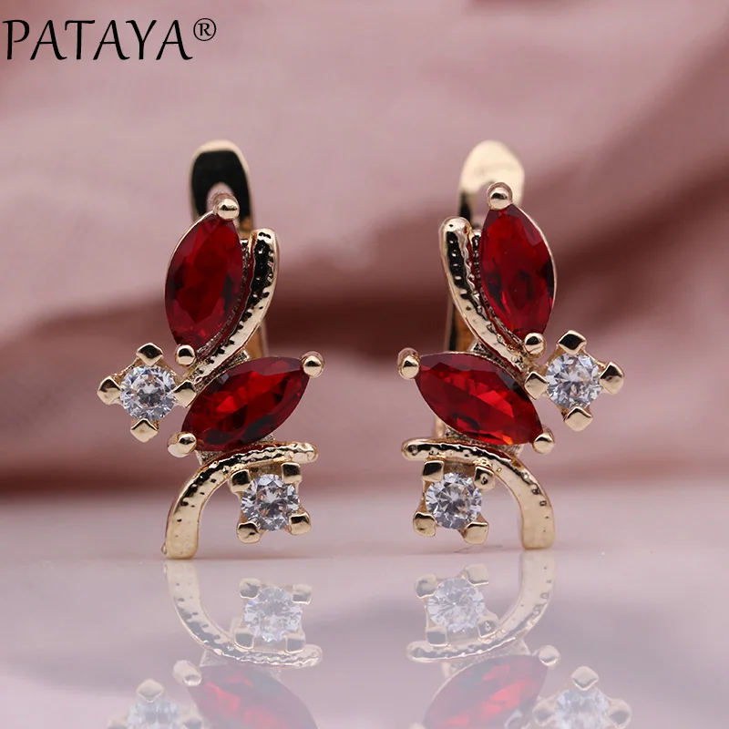 PATAYA New 585 Rose Gold Color Earring Turkey Antique Women Fashion Brinco Double Horse Eye Green Natural Zircon Dangle Earrings