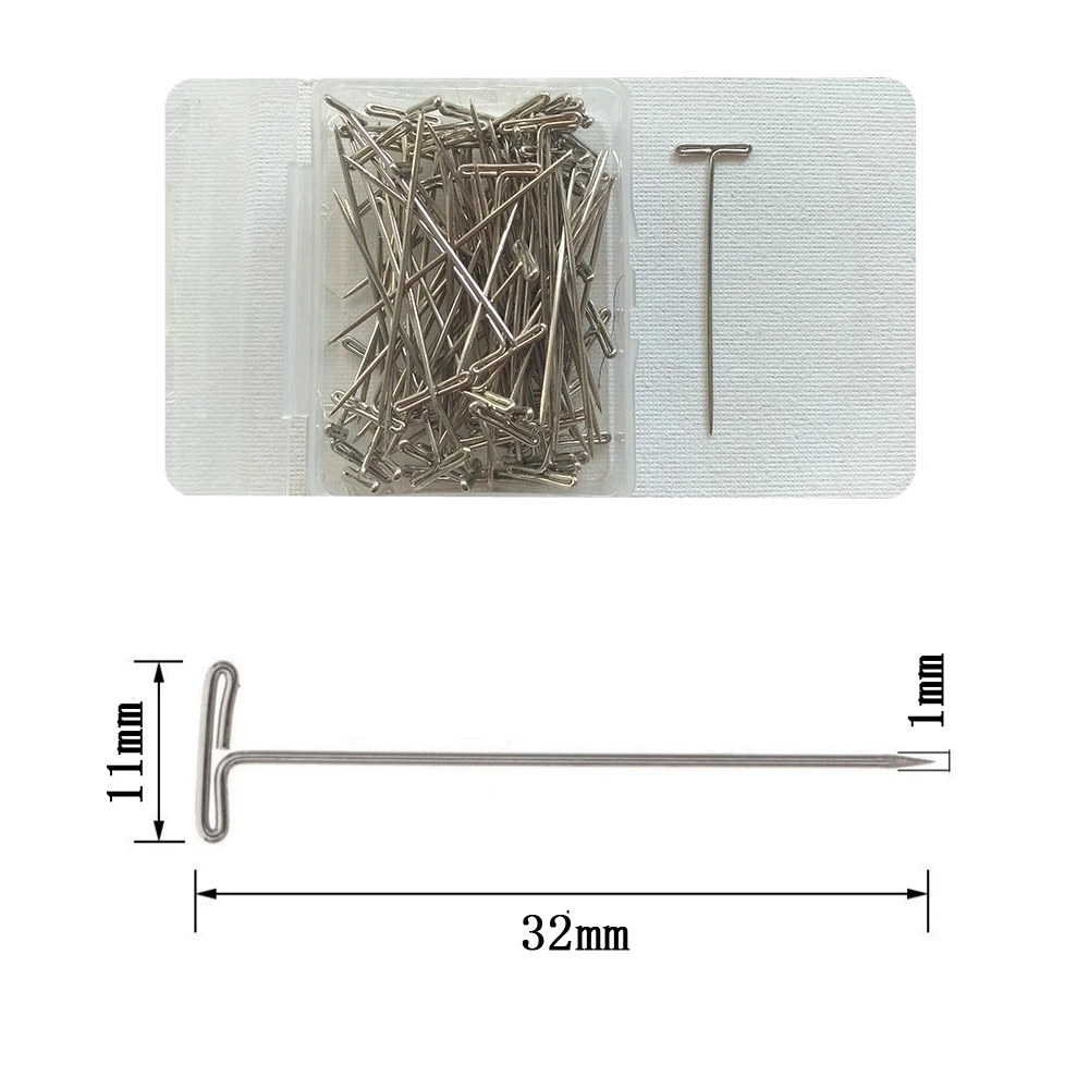 50Pcs Metal T Pins For Modelling Macrame Wigs Sewing Craft For Making Wigs Fixing Tool 32mm Silver T-pins