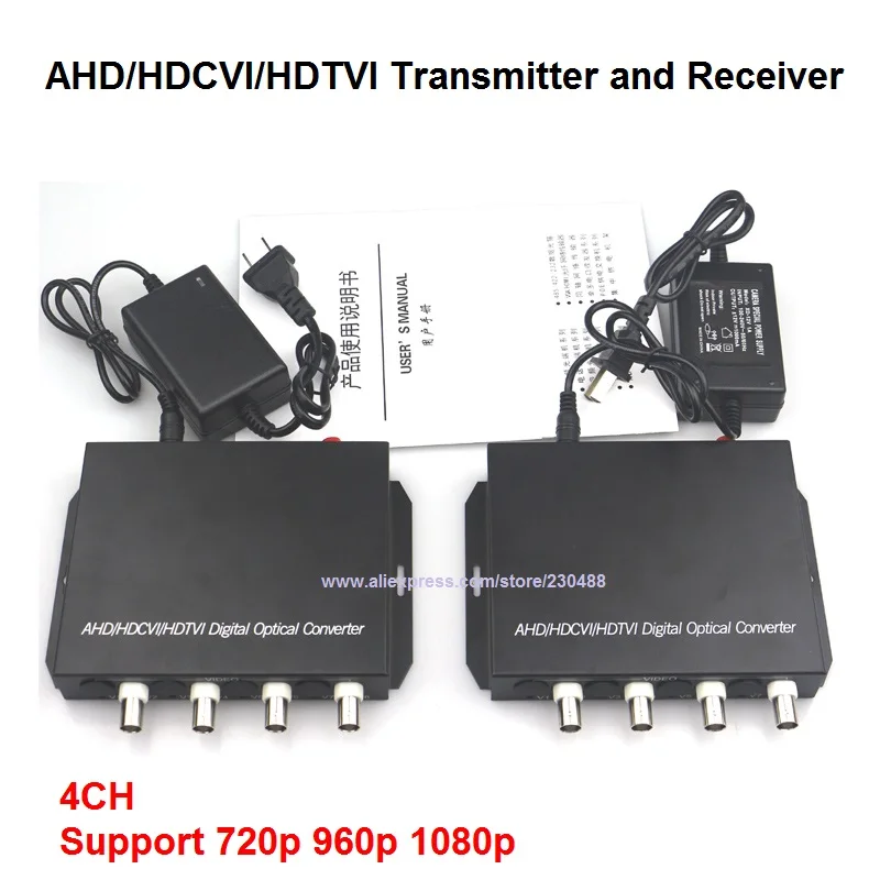 

1080P HD AHD CVI TVI Fiber Optical Video Converter 4 Channel Video Media Converter Single Mode 10KM