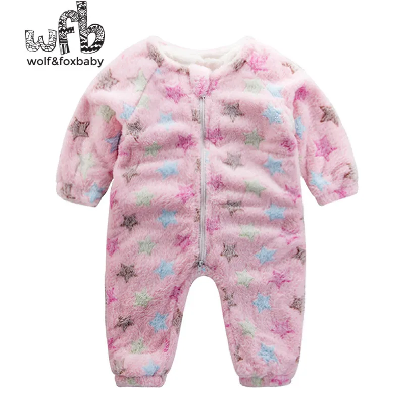 Retail 1-4 years long-sleeved piece pajamas Home service colorful stars printing newborn climbing clothes winter