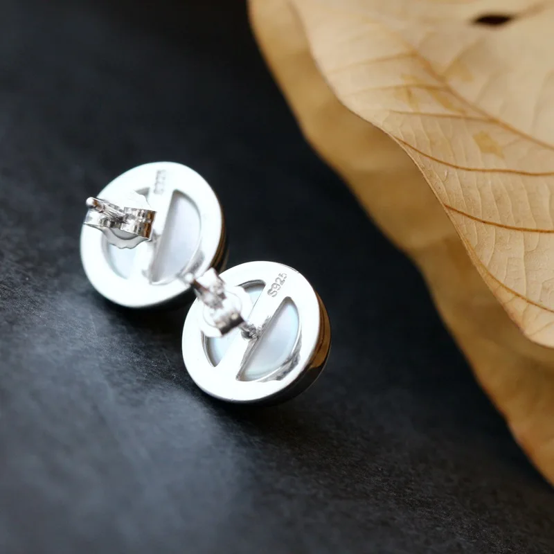 silver  Manual with natural pearl earrings Simple fashion 925 sterling silver round  earrings