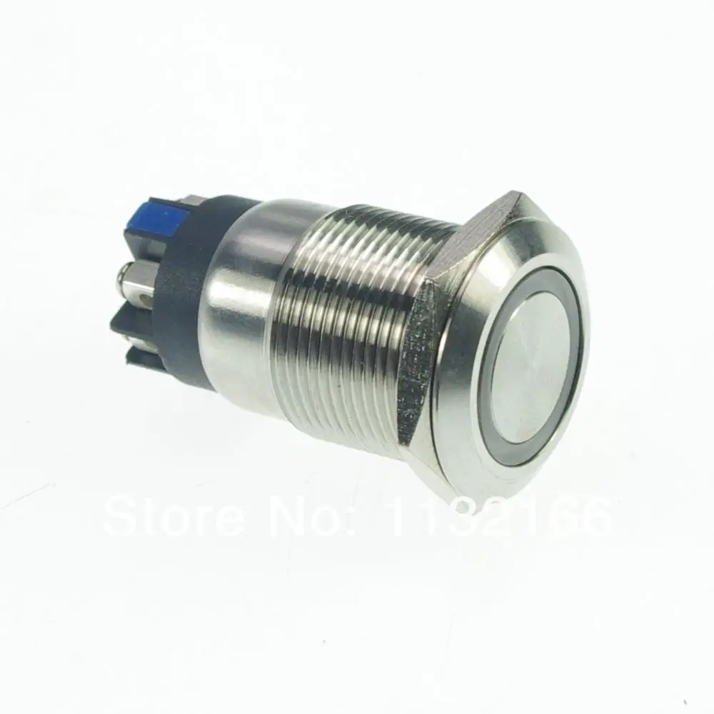 LED Color Blue 19mm Stainless Steel Ring illuminated Momentary Push Button Switch 1NO 1NC Screw Terminal Waterproof