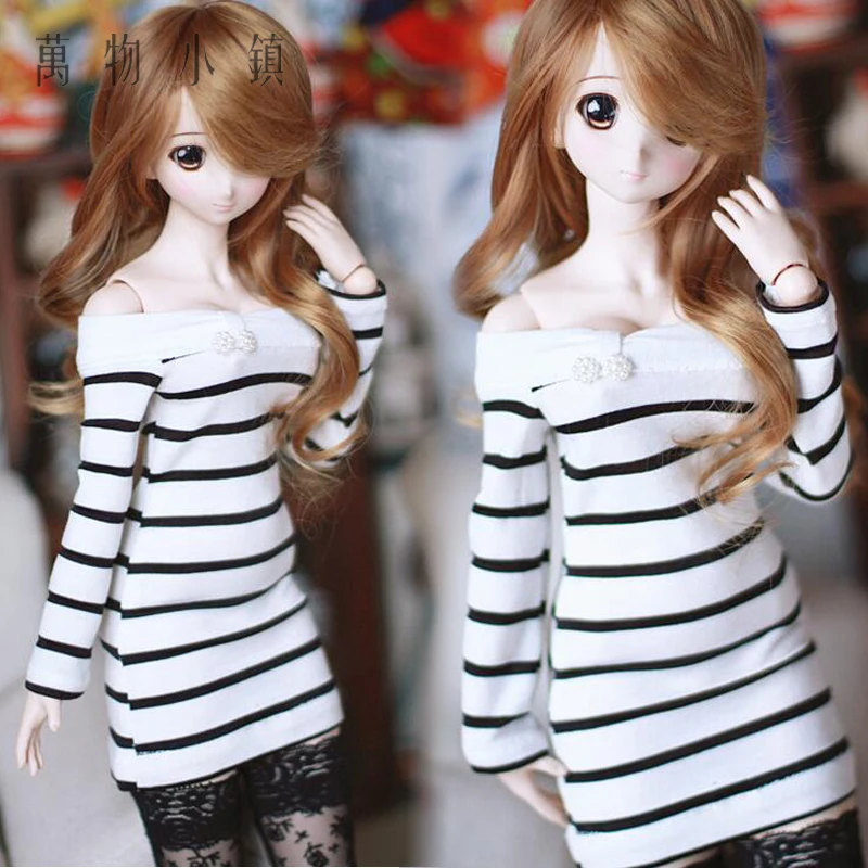 

new BJD Doll Clothes skirt for 1/4 1/3 Dew Shoulder Sweet Back white stripes Dress SD DD DDL Outfit Doll accessories