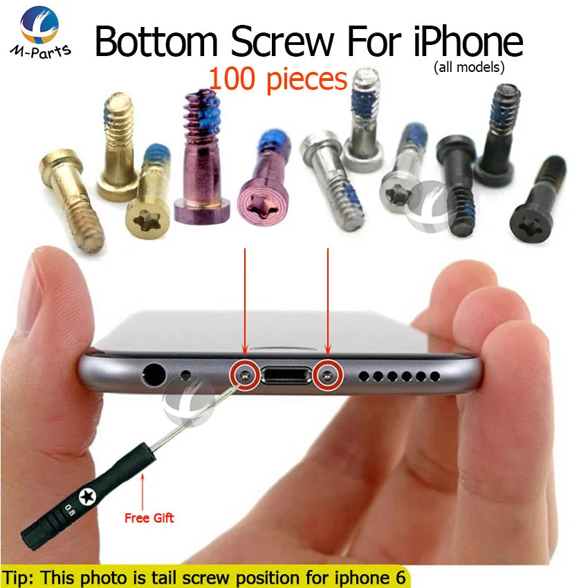 2000pcs / Lot Bottom Screw For iPhone 4 4S 5 5S 6 6S Plus 7 8 Plus X XS XR Max 5C + Skid Proof Paint + 5 Star Screw