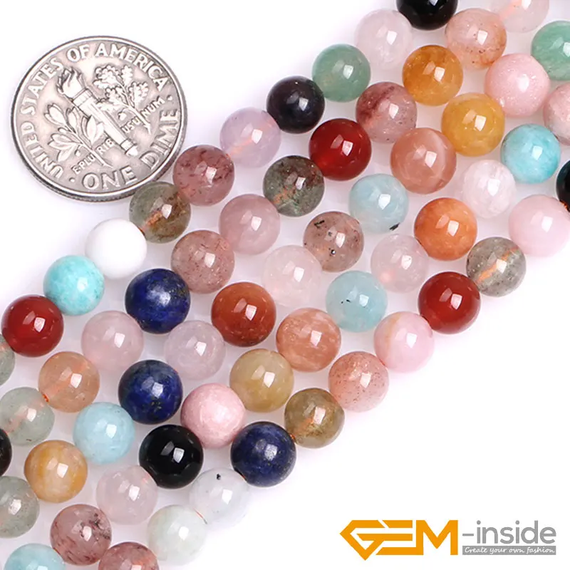 Natural Round Multicolor Mixed Stone Gem Stone Semi Precious Beads Selectable 6/10/12/14mm For Jewelry Making Strand 15 Inch