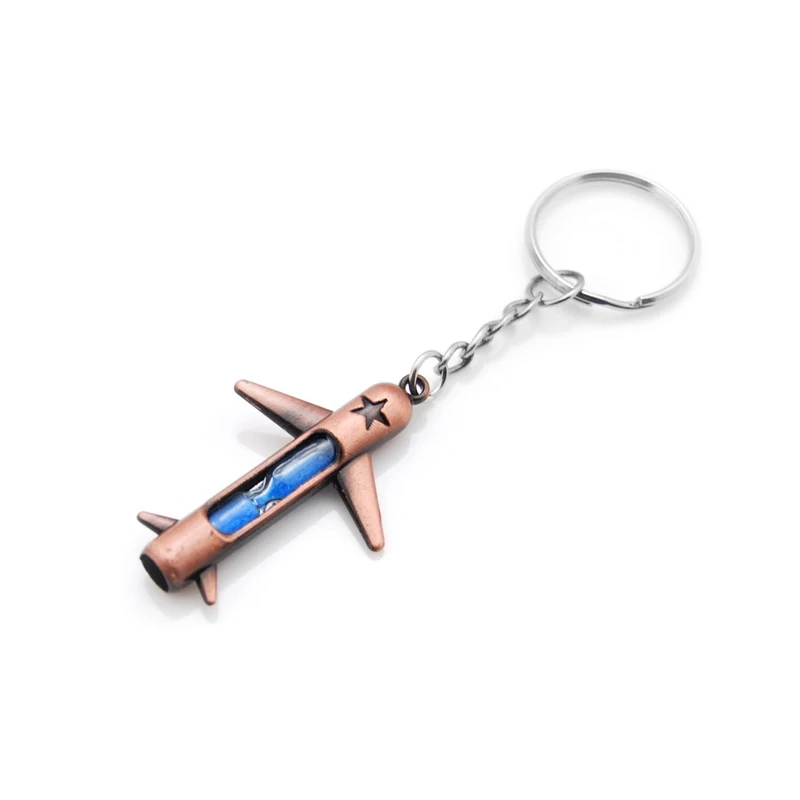 Vintage Hourglass Sand Airplane Key Chain For Men Metal Fighter Keychain On School Bag Boys Jewelry Boyfriend Party Gift