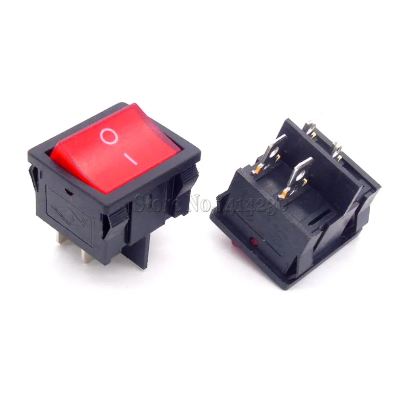 KCD5 21x24mm 4 Pin 2 Position Red Light 6A 12A 250VAC ON OFF Rocker Switch 21*24mm