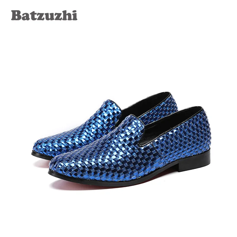 

Batzuzhi Luxury Italian Loafers Shoes Men Blue Wave Genuine Leather Men Party Shoes Erkek Ayakkabi Wedding Men, Big Size US12