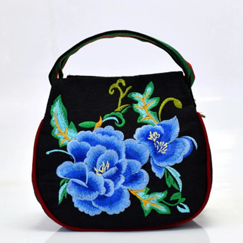 

New ethnic style embroidery bag fashion women's embroidery small bag black portable double bag mobile phone bag