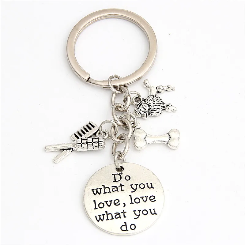 1pc Silver Color Poodle Charms Key Chains For Dog Lover Paw Print Pet Groomer Keyring Do What You Love Jewelry E2041