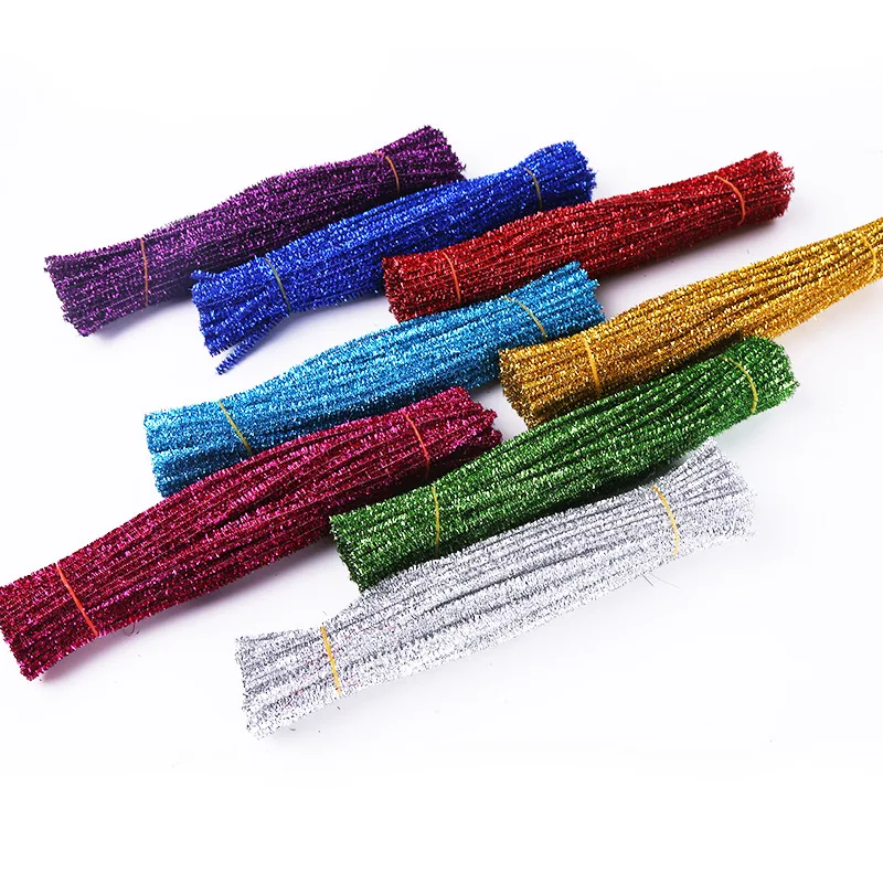 100 stücke Glitter Chenille Vorbauten Pfeifenreiniger Plüsch Lametta Vorbauten Verdrahtete Sticks Kinder Pädagogisches DIY Handwerk Liefert Spielzeug Crafting