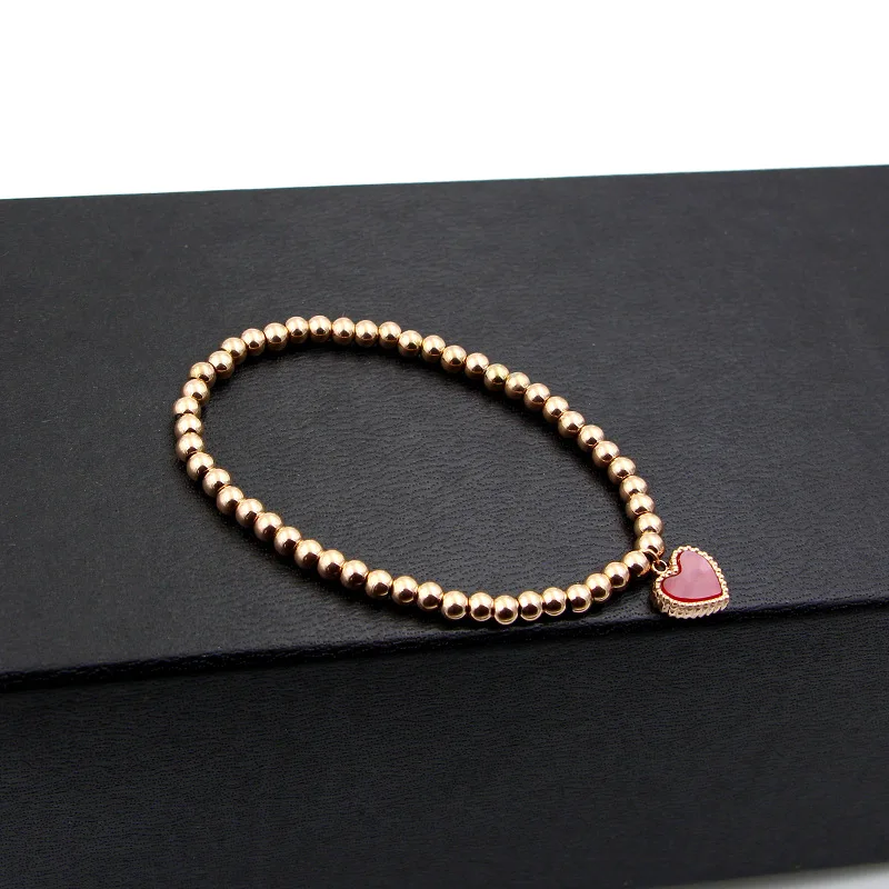 Fashion Lace Double - Sided Peach Heart Beads Elastic Rope Bracelet Rose Gold Color Bracelet For Women Jewelry