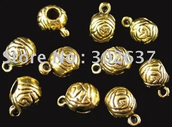 

120pcs Antiqued gold plt metal crafted barrel decorative bail beads A419G