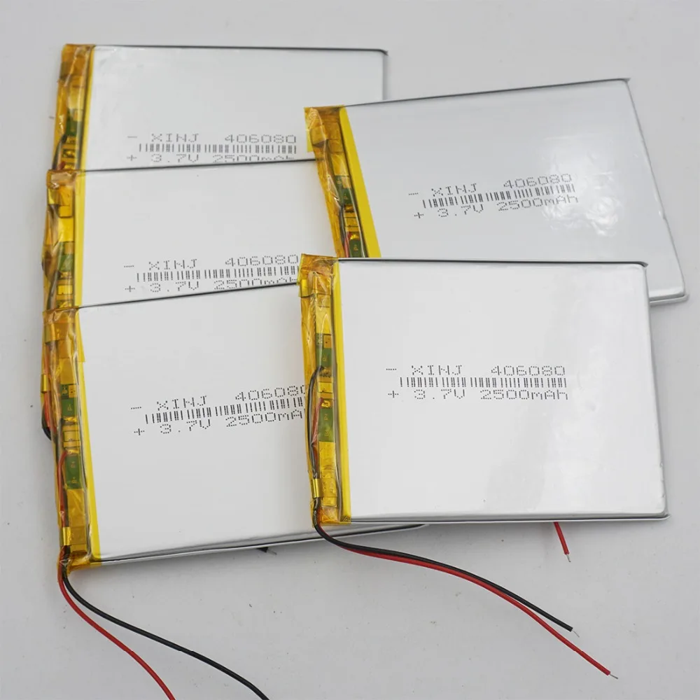 

5pcs 3.7V 2500mAh 9.25Wh Li-Po Polymer Li Battery 406080 For GPS Phone Camera Music Player Record Bluetooth Speaker Tablet PC