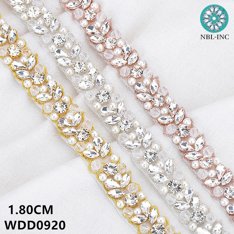 

10 yards bridal beaded silver gold rhinestone appliques trim iron on for wedding dresses belt WDD0920