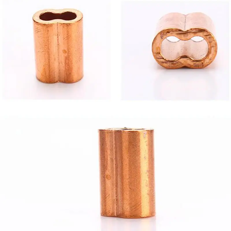 HQ CF01 Red Copper 8 Shape Double Holes Wire Rope Ferrule Sleeve Clip Clamp (For 0.5-5MM Cable)