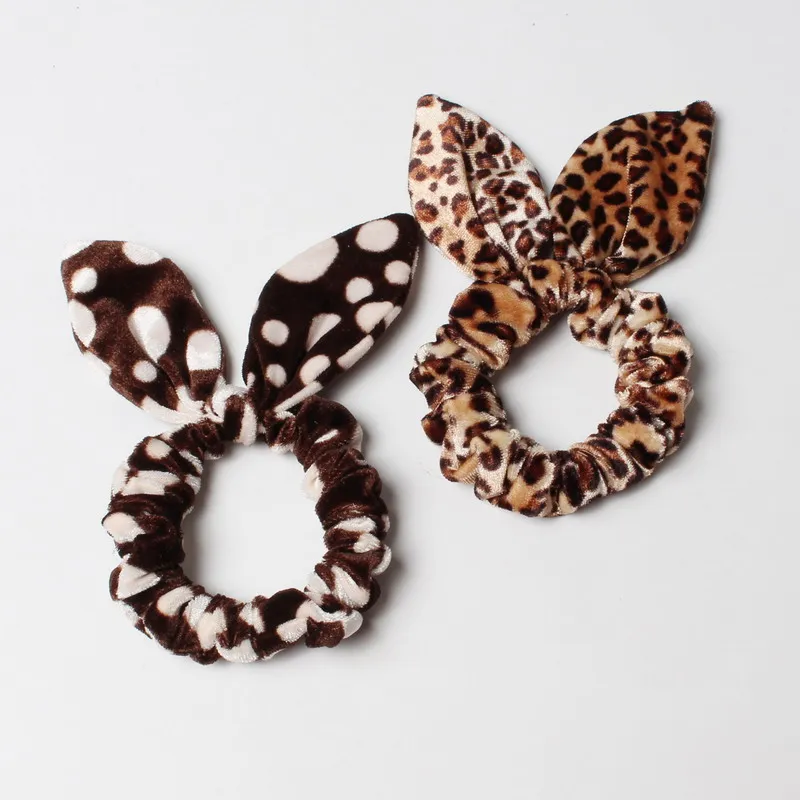 2pcs/lot Rabbit Ears Velvet Scrunchies Leopard Print Hair Band Hair Accessories Elastic Hair Tie For Women Girl Rubber Band