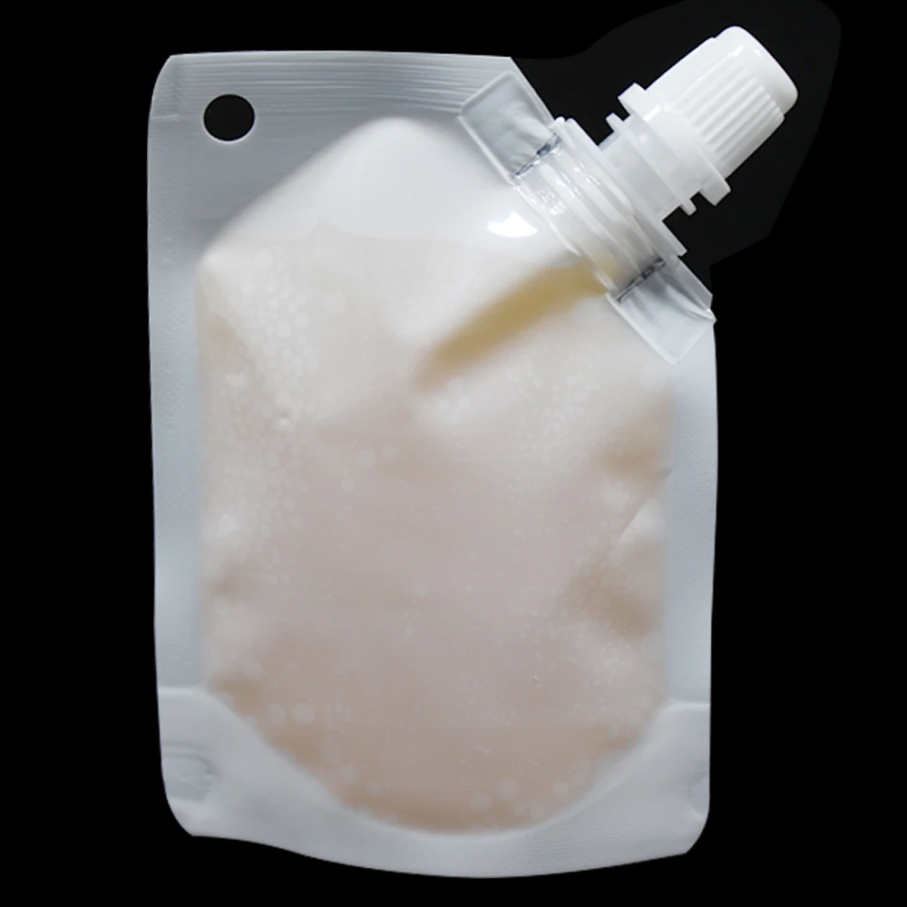 

400Pcs Stand Up Plastic Beverage Drinking Packaging Bevel Spout Pouch Transparent White Sauce Juice Milk Packing Spout Bag