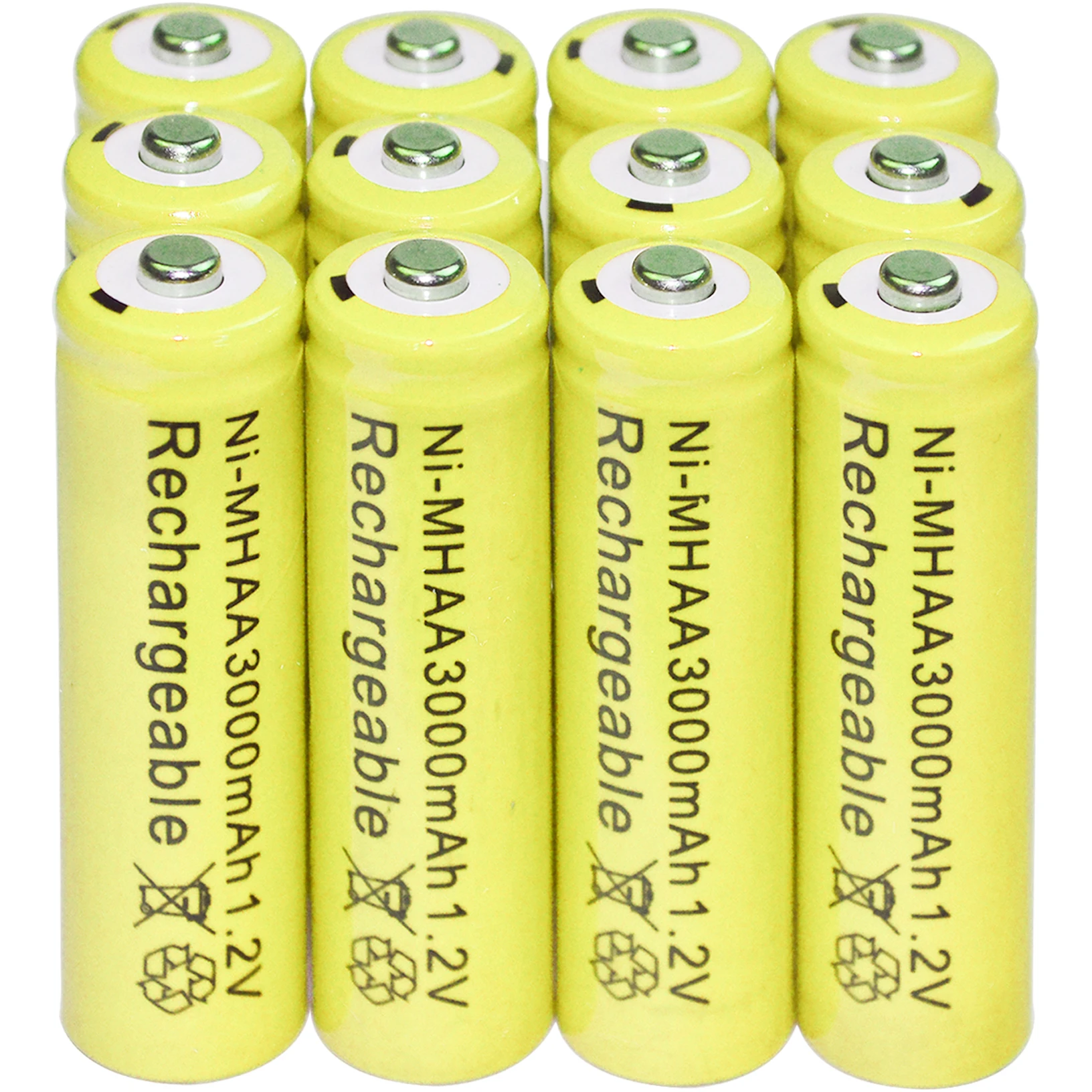 6/12/16/20/24/48/100pcs batteria AA batterie Al Nichel Idruro di Massa batteria ricaricabile NI-MH 3000mAh 1.2V Giallo
