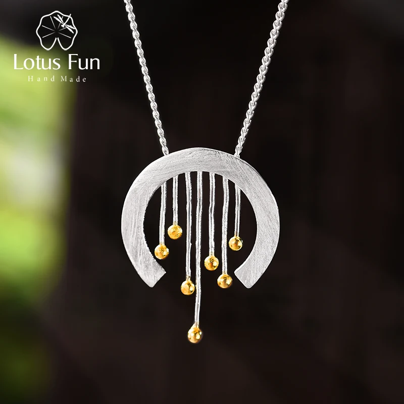 

Lotus Fun Real 925 Sterling Silver Handmade Fine Jewelry Oriental Element Vintage Curtain Pendant without Necklace for Women