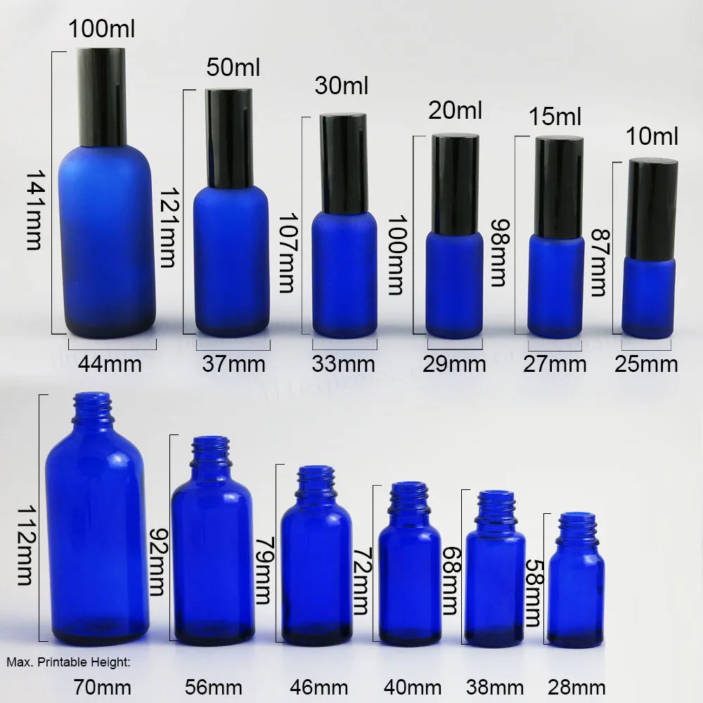 200 x 100ml 50ml 30ml 20ml 15ml 10ml Frost Blue Mist Sprayer Glass Bottle 1oz 1/3oz Blue Bottle With Aluminium Mist Sprayer