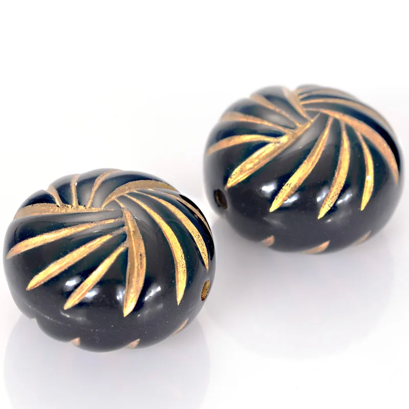 Miasol 20 Pcs 16x23mm 도금 아크릴 스트라이프 플랫 라운드 모양 Diy 쥬얼리 만들기위한 Golded Enlaced 플라스틱 골동품 디자인 비즈