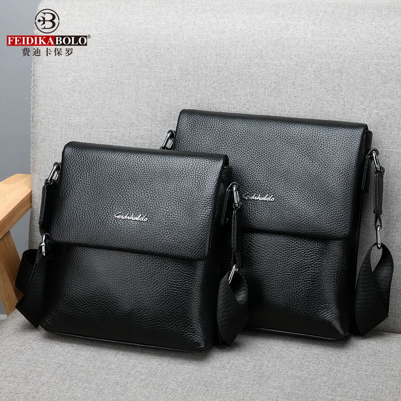 FEIDIKABOLO-Sac Messenger en Cuir de Vache pour Homme, Sac Décontracté Simple, Haute Qualité, Nouvelle Mode, 2 TANBlack