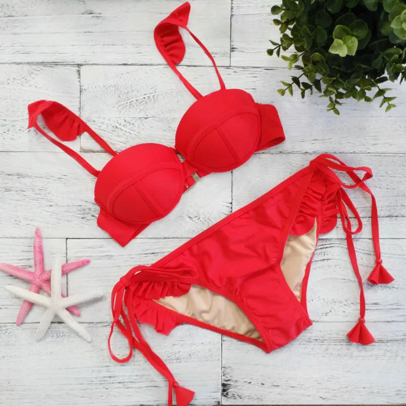 2022 Brand New Beach Red Bandage Bikini Sexy Women Bandage Bra Bikini Swimwears for woman Halter Swimsuit 1841