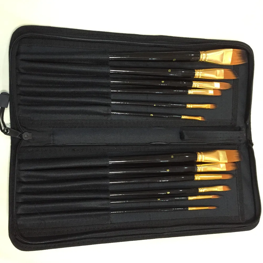 High quality Nylon Paint Brushes and brush bag Watercolor/ Gouache/Acrylic/ Oil paint brush 12pcs/set