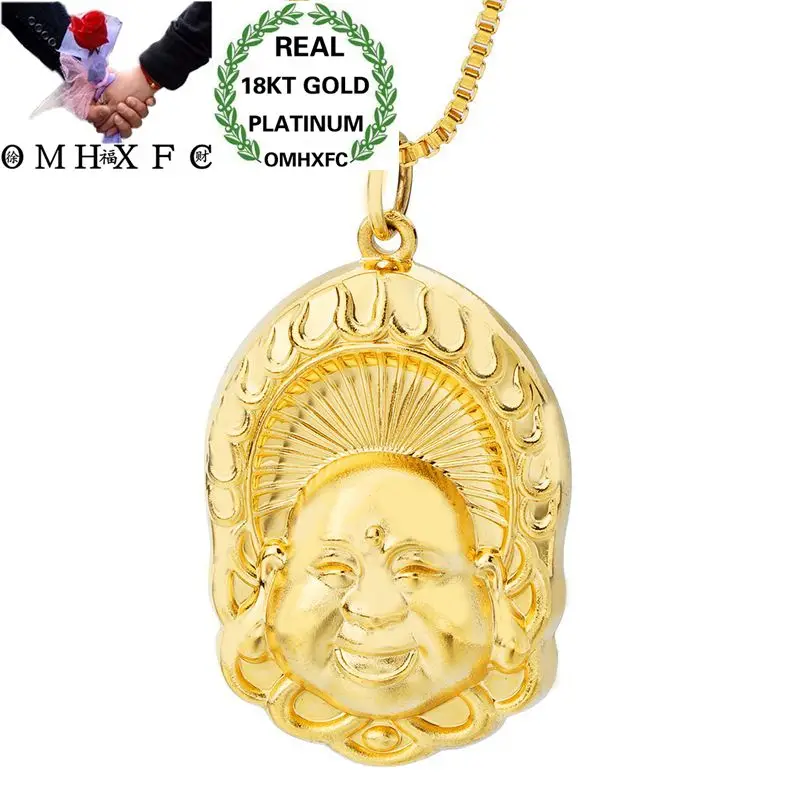 OMHXFC Wholesale European Fashion Woman Man Unisex Party Birthday Wedding Gift Laughing Buddha 18KT Real Gold Charm Pendant PN03