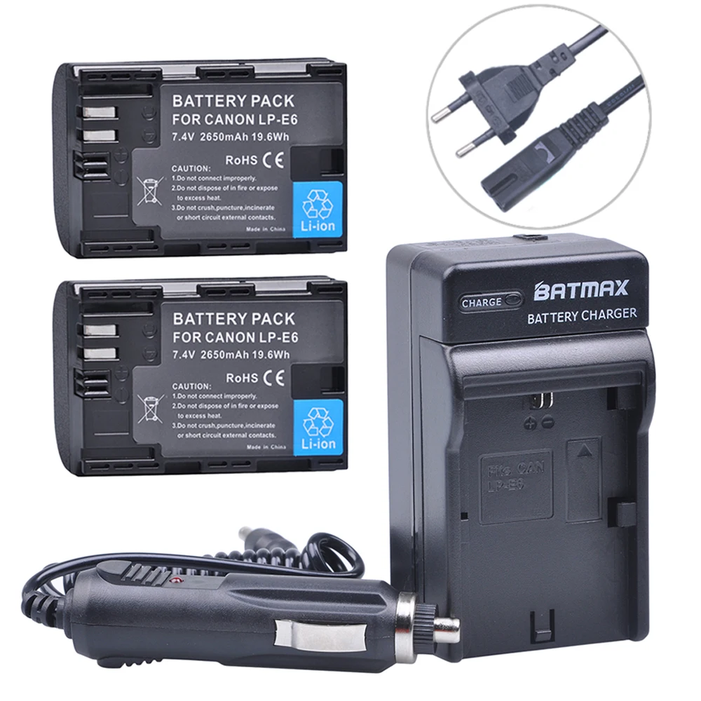 

2x 2650MaH LP-E6 LPE6 LP E6 Camera Battery Bateria + Charger Kits for Canon DSLR EOS 5D Mark II Mark III 60D 60Da 7D 70D 6D