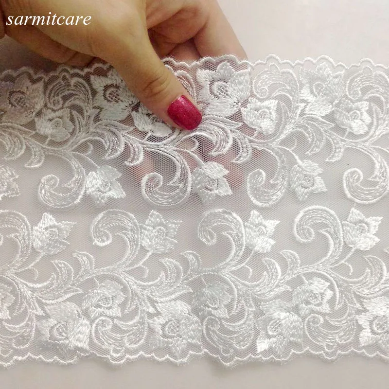 

White Mesh Lace Fabric for Wedding Party Dresses Embroidery DIY Lace Fabric Trim Trimming 15cm Width 12yds/lot for Needlework