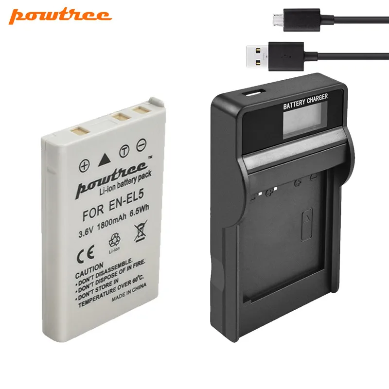 Powtree 1800mAh EN-EL5 Digital Camera Battery+USB Charger for Nikon Coolpix P4 P80 P90 P100 P500 P510 P520 P530 P5000 P5100 L10