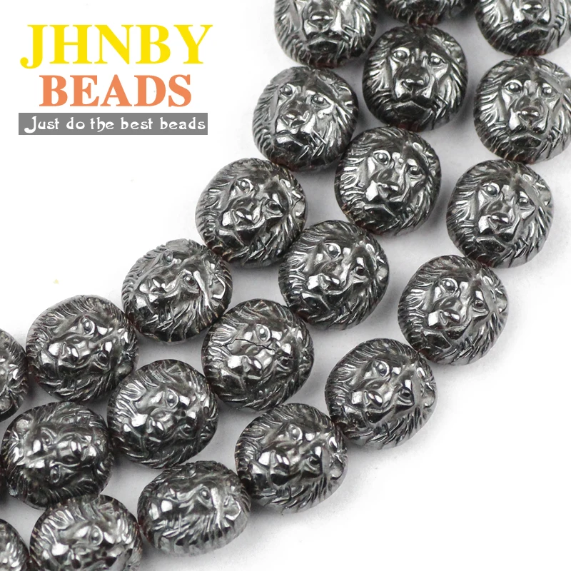 JHNBY Lion Buddha Maitreya Head Black Hematite Beads Natural Stone Loose Beads Jewelry Bracelet Making DIY Findings Accessories