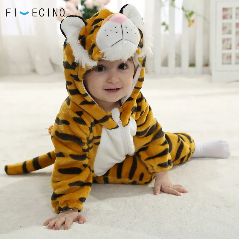 Disfraz de tigre Kigurumis para bebé, disfraz de Animal para niño y niña, Mono de invierno y otoño, pijama suave, bonito para dormir