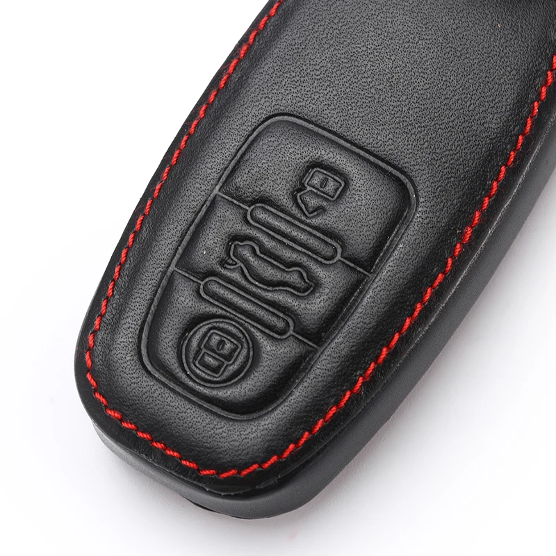 Leather Car Key Case Keychain for Audi A3 A4 A6 A8 TT Allroad Cabriolet Quattro 3 Buttons Folding Remote Fob Cover holder