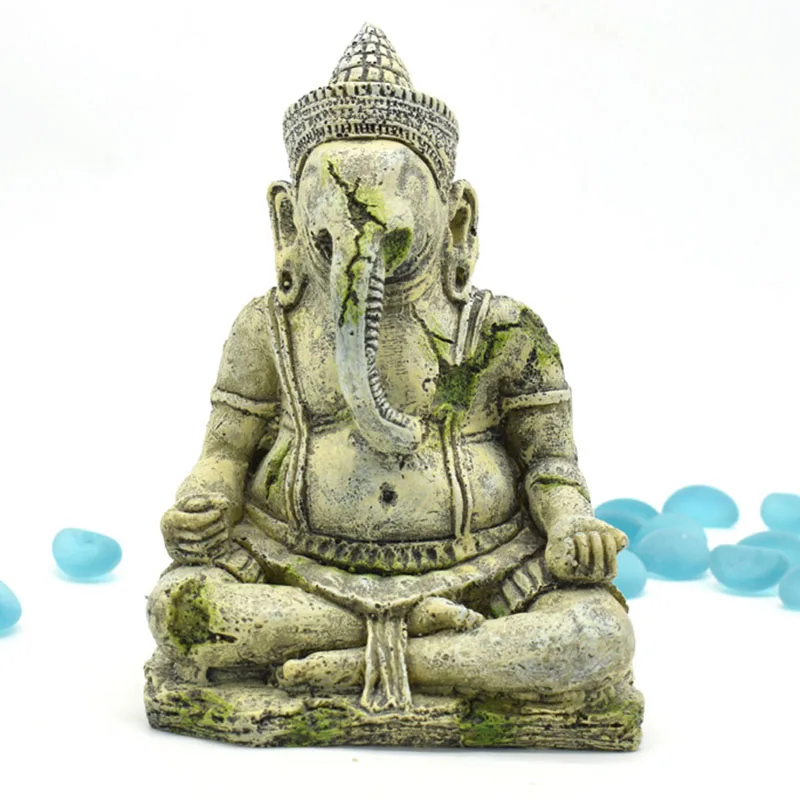 Artificial Island Stone Ancient Buddha Elephant Buddha Statue Resin Ornament Fish Tank Aquarium Decoration Reptile box Landscape