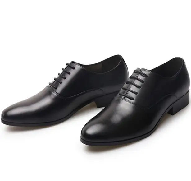 Men\'s Genuine Leather Dress Shoes Men Oxfords Black White Wedding Shoes High Qualigy Business Work Round Toe Lace-Up Man Shoes