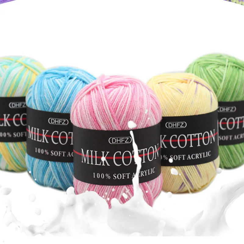 3 strands of milk cotton yarn wool 50g DIY Three strands of dyed multi-colored jacquard tabs rough baby hat scarf coat lineQW025