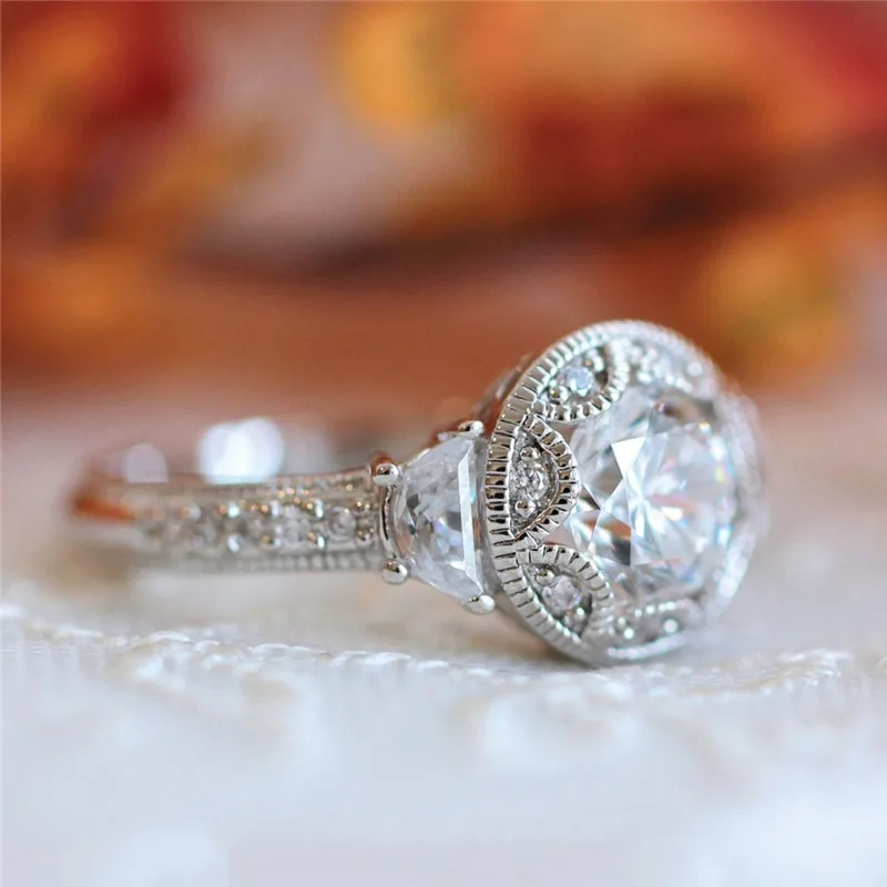 Vintage Promise ring 925 Sterling Silver Cubic Zirconia Hollow Wedding Band Rings for women Bridal Engagement Finger Jewelry