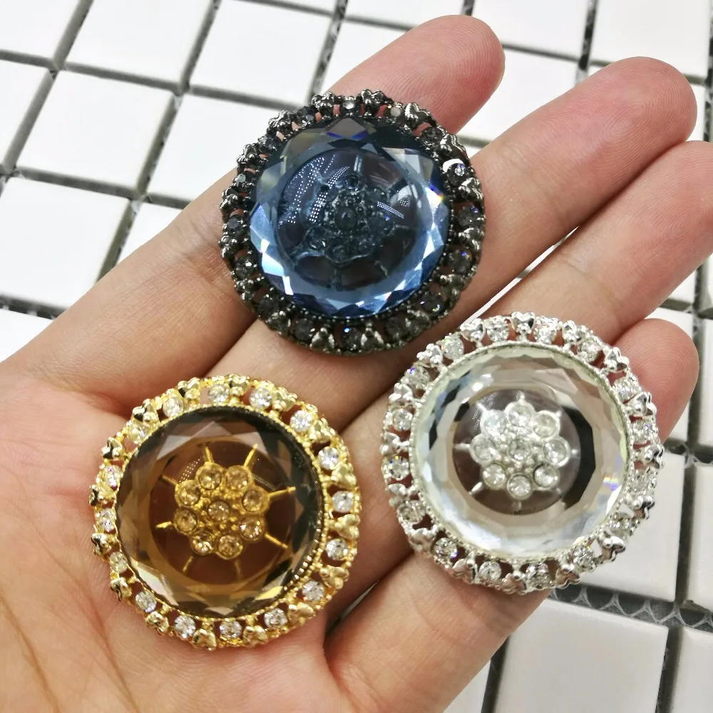 35mm Big craft supplie Handmade decorative rhinestone Metal Buttons,sewing buttons on fur coats garment accessories