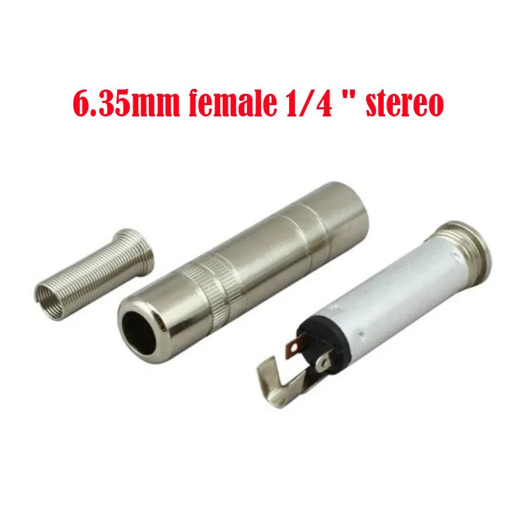 

100 pcs Silver Tone Metal 6.35mm female 1/4 " stereo jack audio cable connector Spring End adaptor