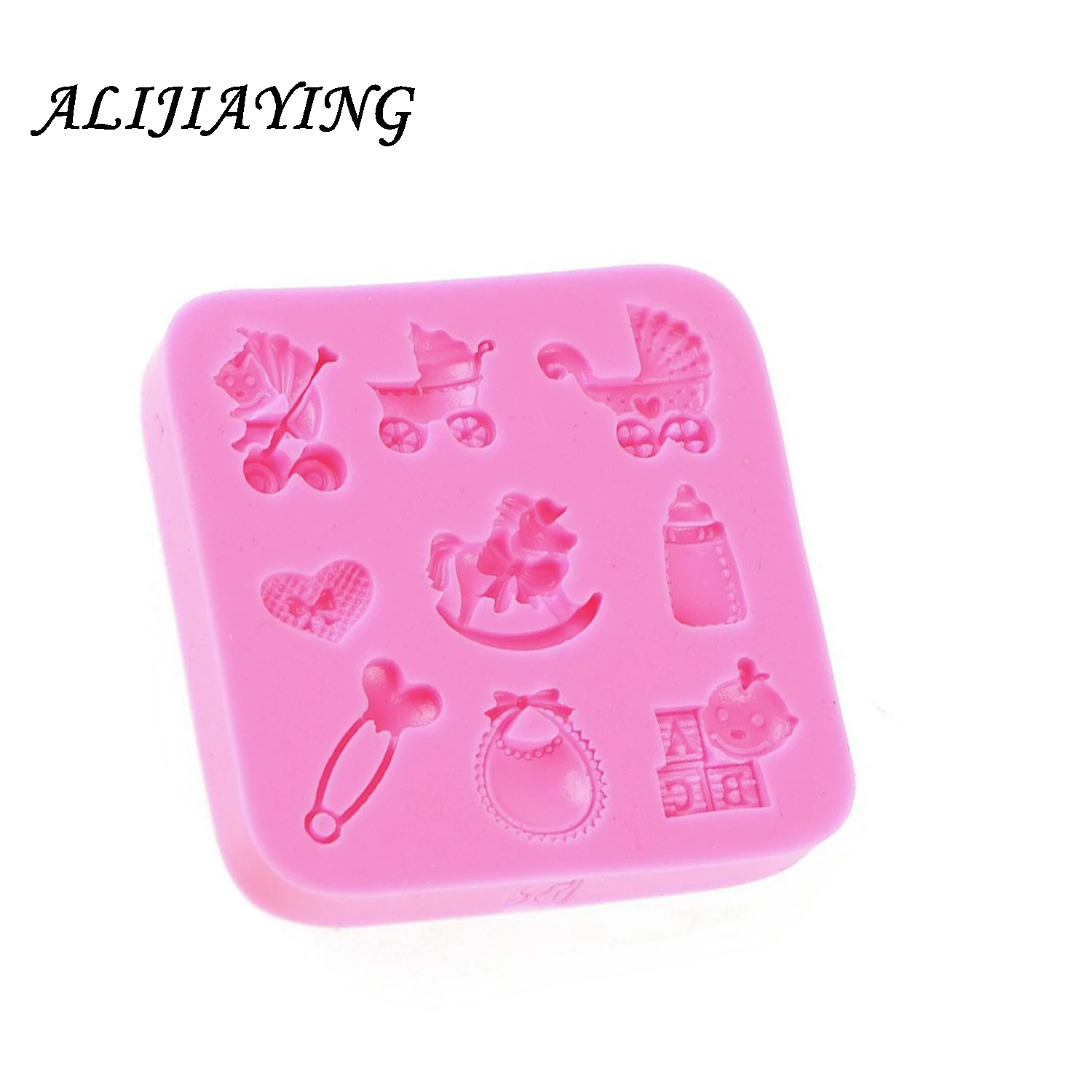 1Pcs Baby Carriage Series Silicone Mold Chocolate Fondant Cake Decorating Mould Trojan bottle Kitchen Sugarcaft Tools D0476