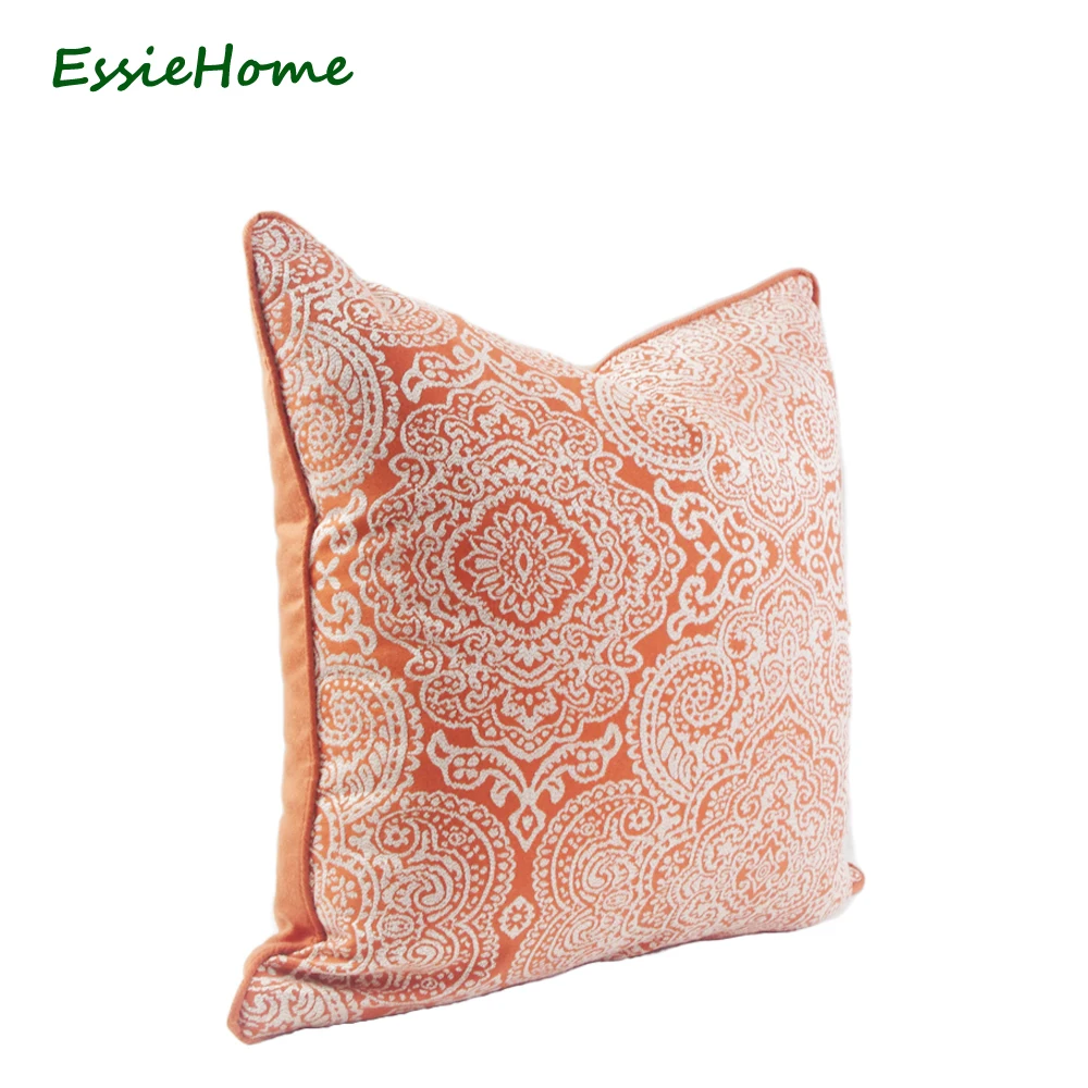 ESSIE HOME 45*45 cm Chinese Pattern Orange White Pillow Case Cushion Cover Jacquard Tangerine Cushion With Piping Edge