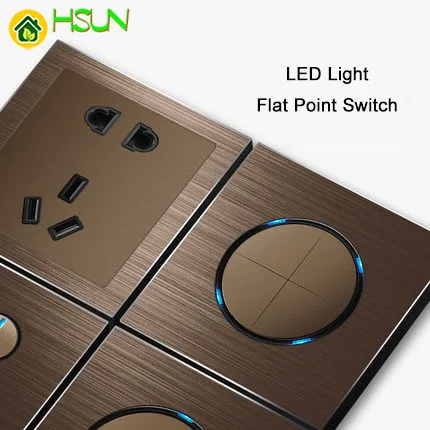 86 type 1 2 3 4 gang 1 2 way Coffee aluminum alloy panel Switch socket Use round box  Industry Switch France Germany UK socket